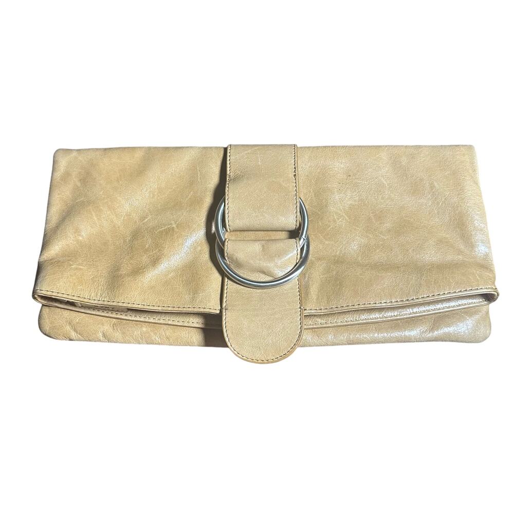 Hobo international Madeline fold over distressed leather clutch tan
